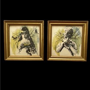 Set Of 2 Boy & Girl Wood Art Frames‎ No Glass 7x7x7x7
